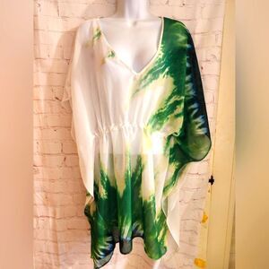 New Trina Turk Green/White Chiffon Watercolor Swim Coverup Sz.S Ret.$148